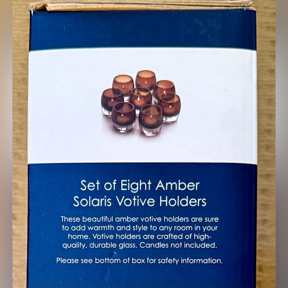 NEW in Sealed Box!  Mikasa set of  8 Amber Solaris Votive holders - Picture 2 of 5